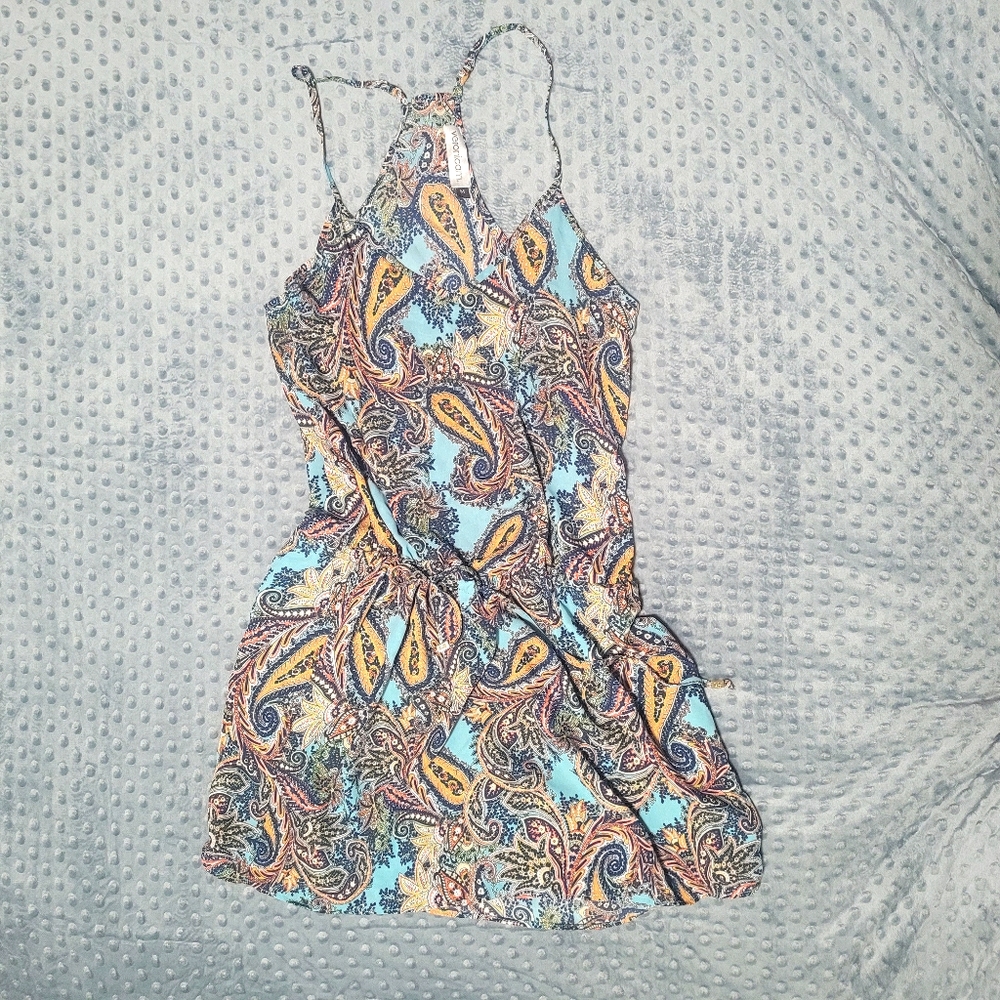 Paisley cinched waist halter dress